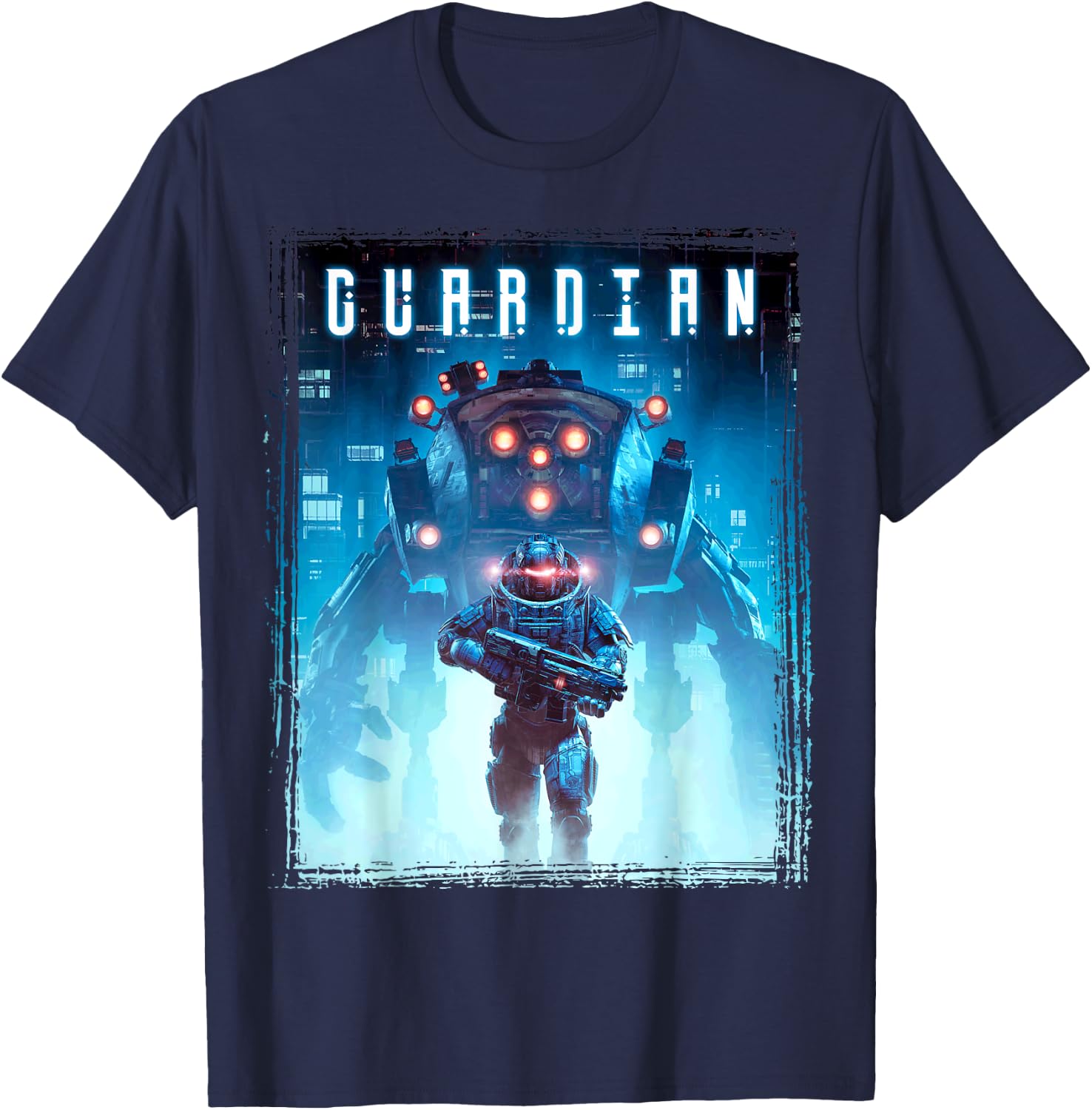 Science Fiction Cyberpunk Mech Guardian Robot Soldat Gamer T-Shirt - T-Shirt | Navy