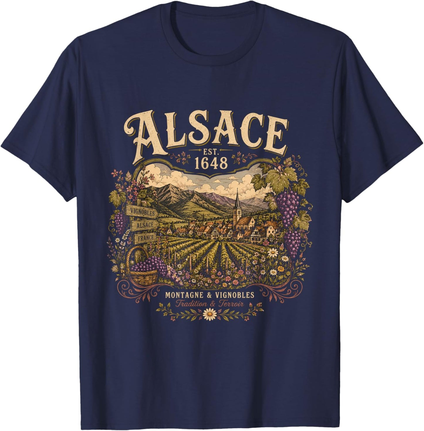 Alsace Est 1648 French Wine Region Alsatian Vineyard T-Shirt - T-Shirt | Navy