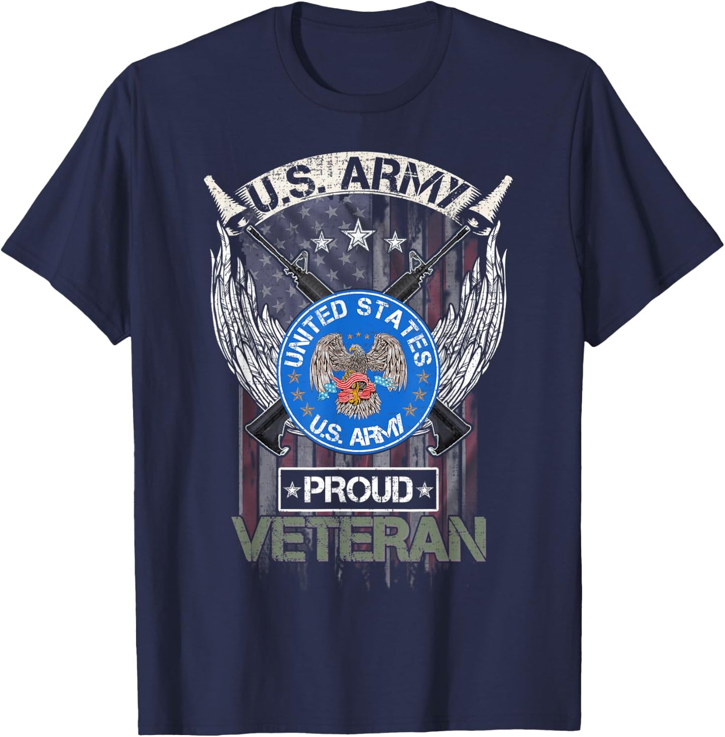 Vintage USA American Flag US Army Proud Veteran Military Women Men T-Shirt - T-Shirt | Navy