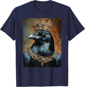 Vintage Black Crow Raven Bird Halloween King Crown Gothic T-Shirt - T-Shirt | Navy