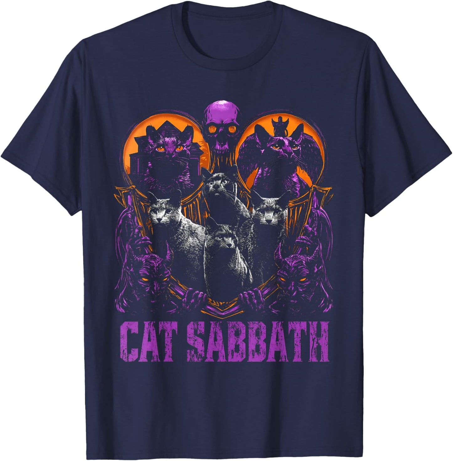 Cat Sabbath Feline Heavy Rock Band Parody Rock Music T-Shirt - T-Shirt | Navy