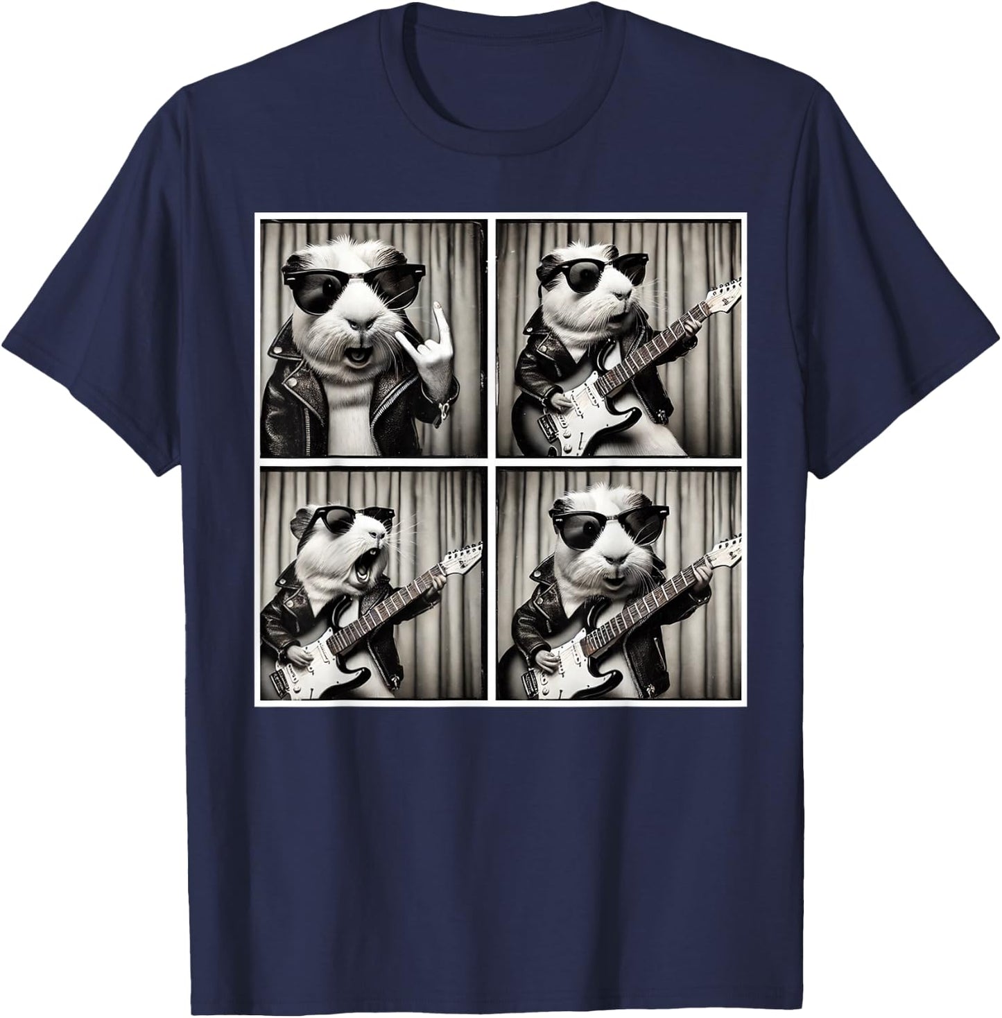 Guinea Pig Playing Electric Guitar Guinea Pig Photobooth T-Shirt - T-Shirt | Navy