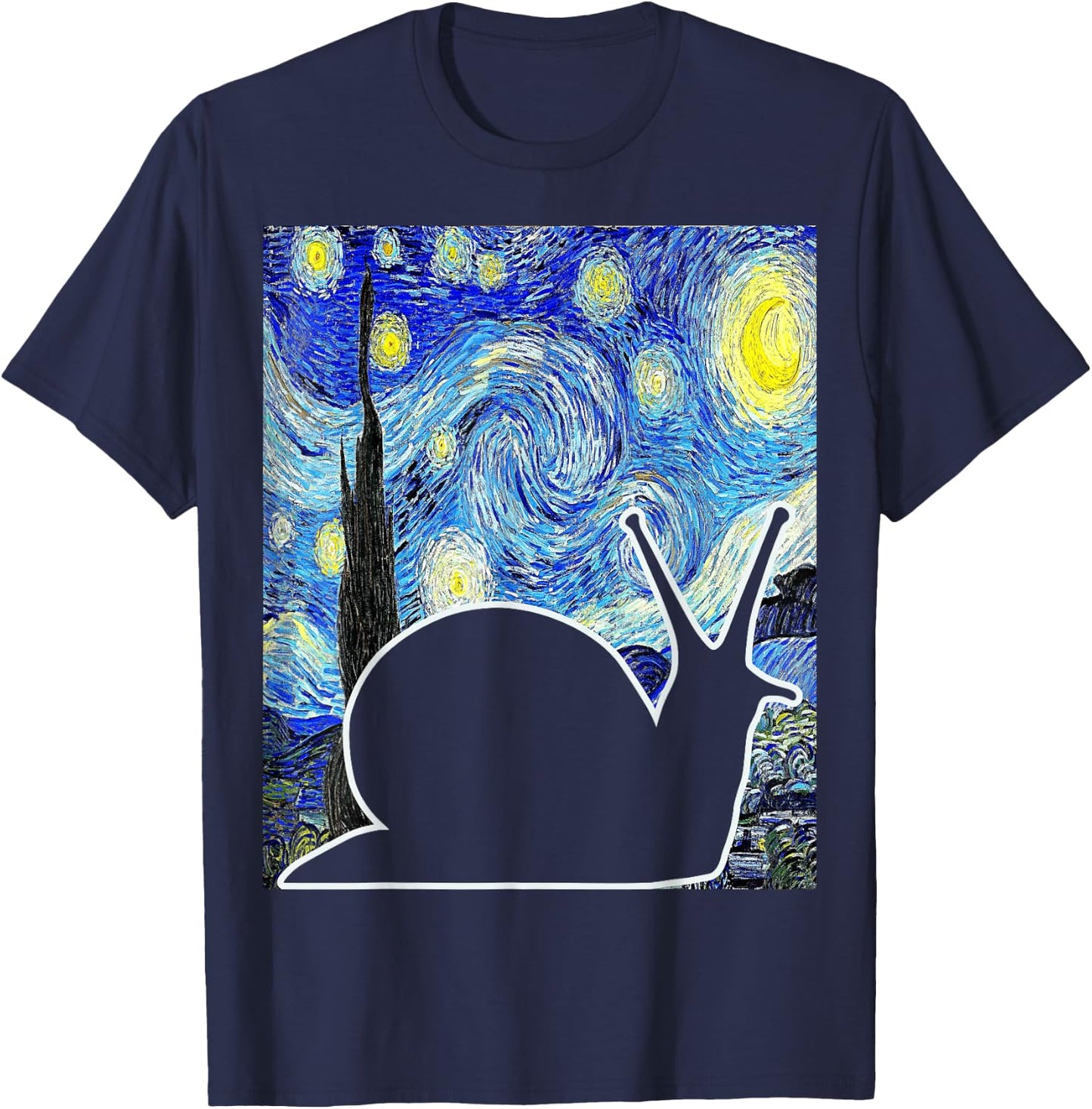 Malacologist Snail Van Gogh Famous Painting Starry Night Snail Lover Art - Women's -Kids Black Small Classic Fit Short Sleeve Cotton Blend T-Shirt - T-Shirt | Navy