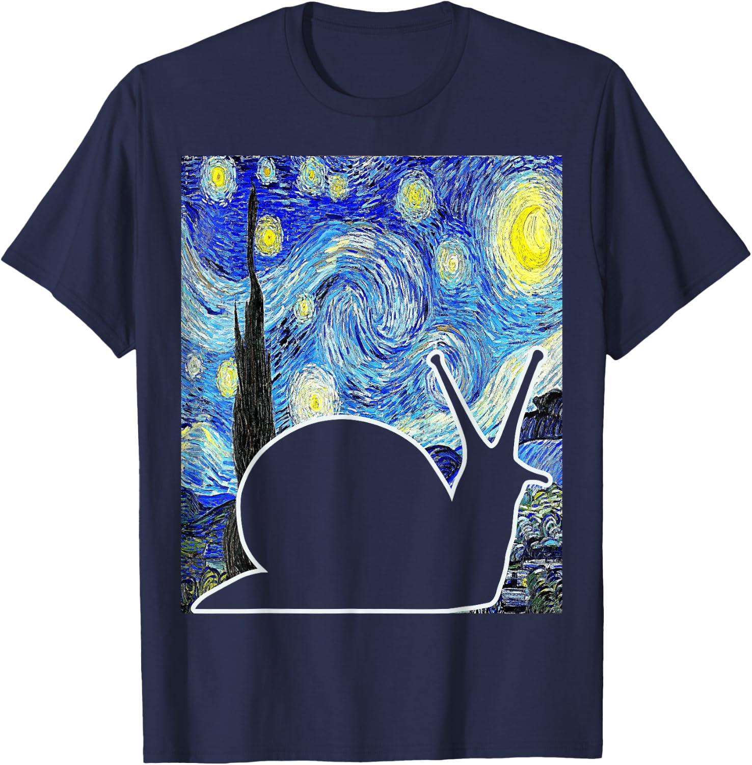 Malacologist Snail Van Gogh Famous Painting Starry Night Snail Lover Art - Women's -Kids Black Small Classic Fit Short Sleeve Cotton Blend T-Shirt - T-Shirt | Navy