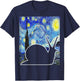 Malacologist Snail Van Gogh Famous Painting Starry Night Snail Lover Art - Women's -Kids Black Small Classic Fit Short Sleeve Cotton Blend T-Shirt - T-Shirt | Navy