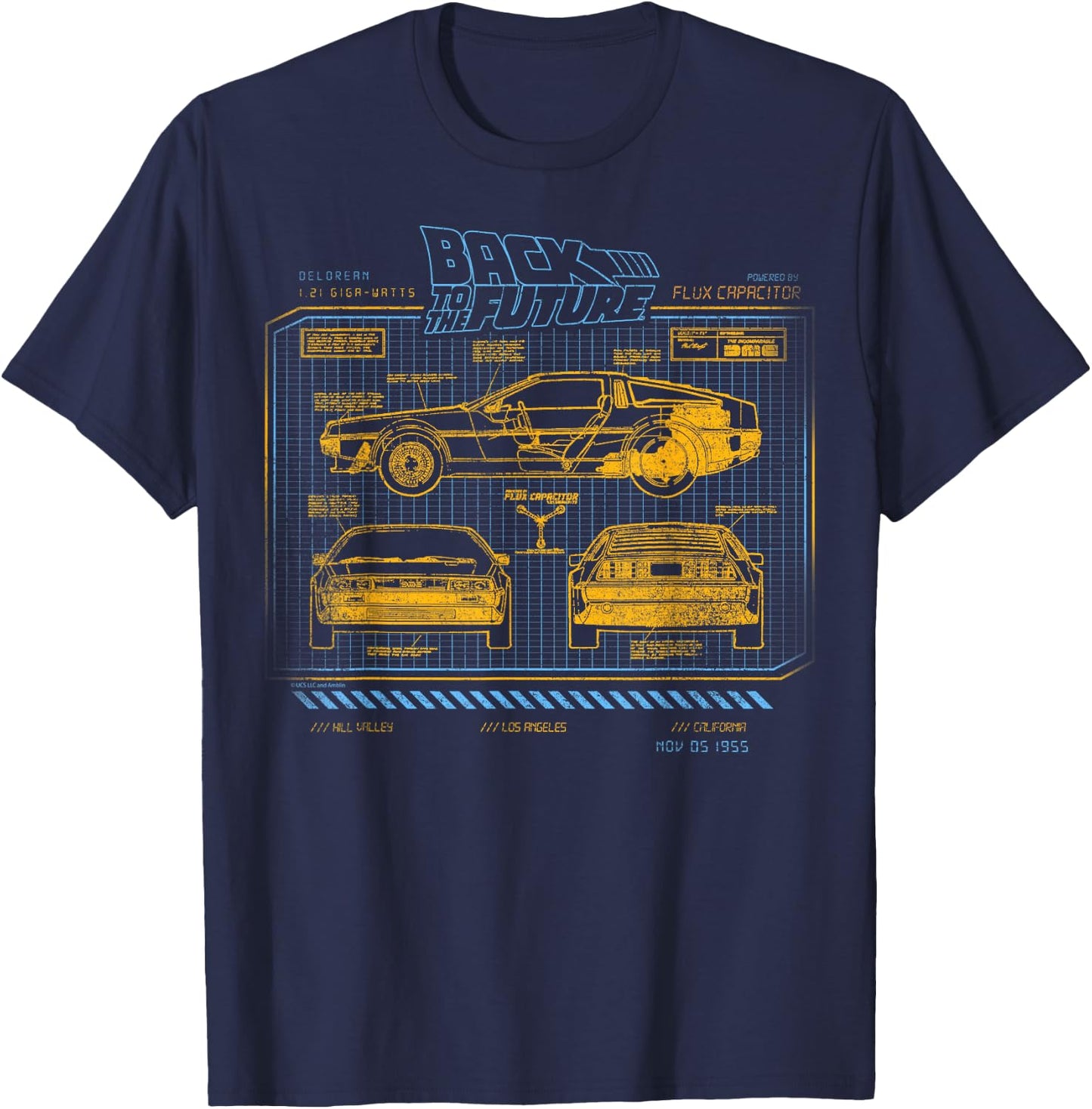 Back to The Future 35th Anniversary Delorean Schematics T-Shirt - T-Shirt | Navy