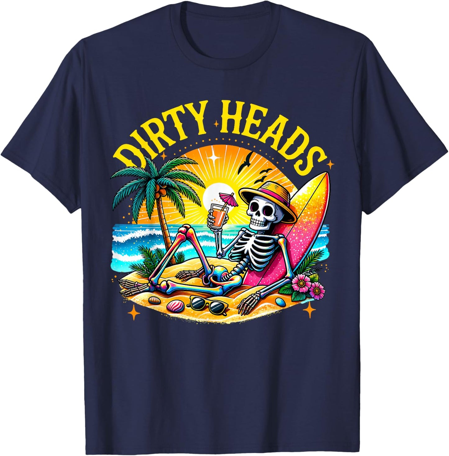 Dirty Heads Skeleton Beach Summer Vacation T-Shirt - T-Shirt | Navy