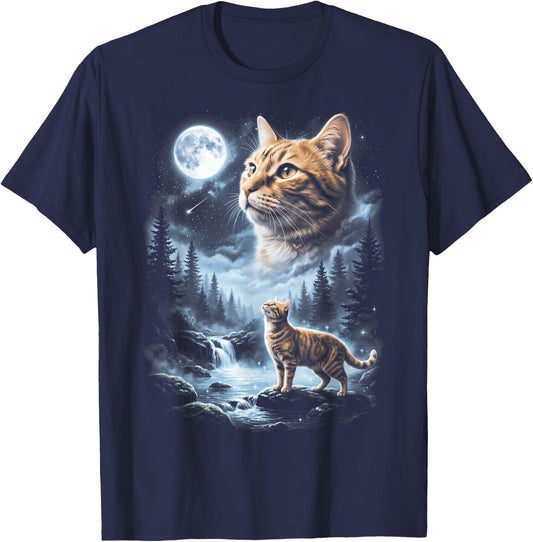 Orange Tabby Cat Howling at Moon 90's Retro T-Shirt - T-Shirt | Navy