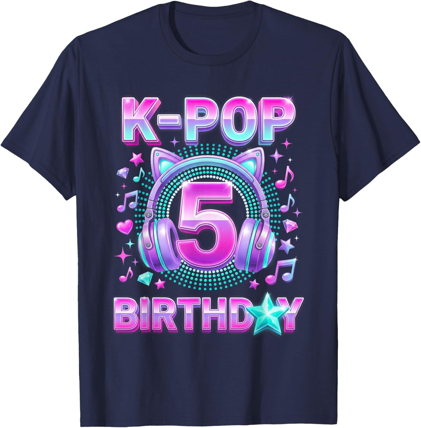 K-Pop 5. Geburtstag Mädchen 5 Jahre alt koreanische Musik T-Shirt - T-Shirt | Navy