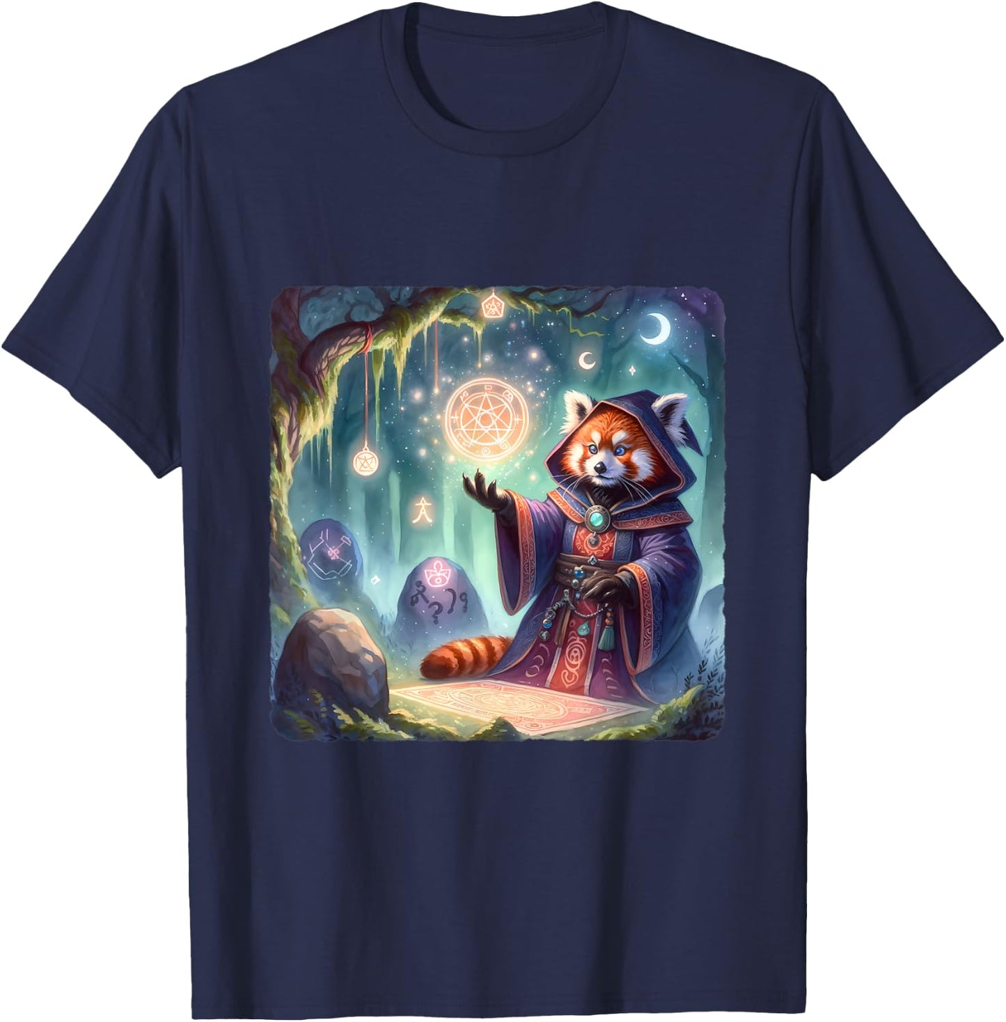 Red Panda Wizard Casting A Spell. Magic T-Shirt - T-Shirt | Navy