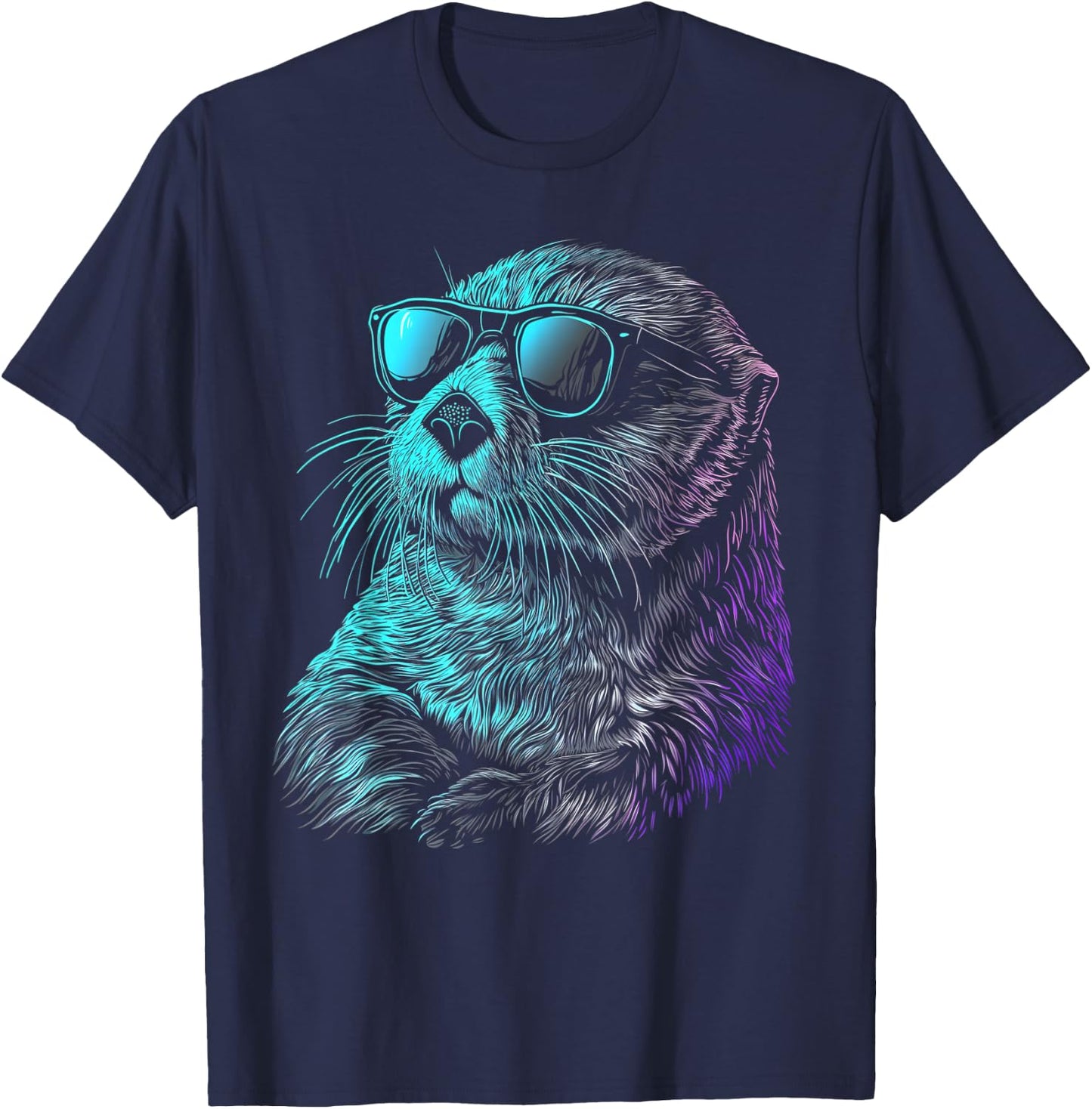 Otter Wearing Sunglasses Funny Cute Animal Sea Otter Lover T-Shirt - T-Shirt | Navy