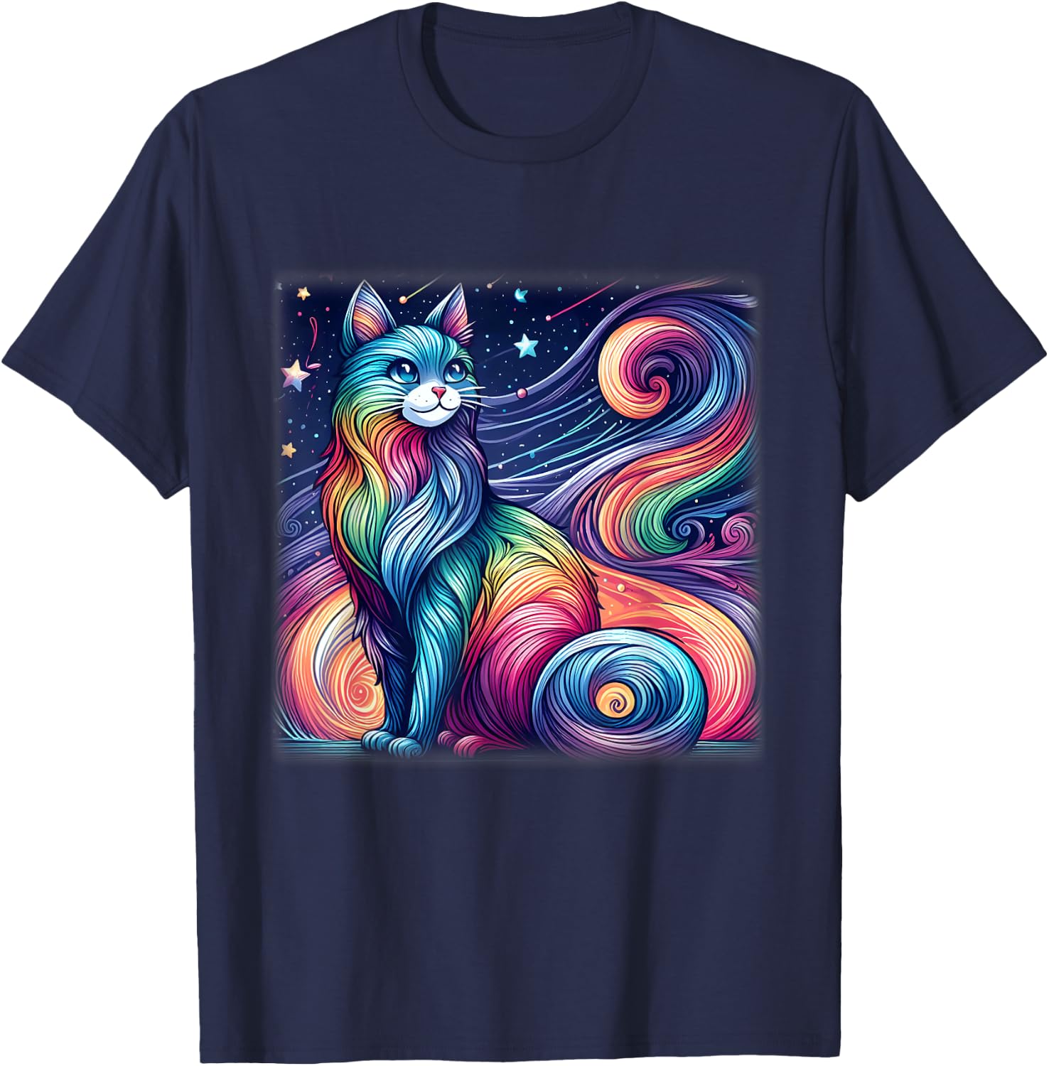 Colorful Pastel Cat Galaxy Shirt Cute Cosmic Space Cat Lover Men Women Kids T-Shirt - T-Shirt | Navy