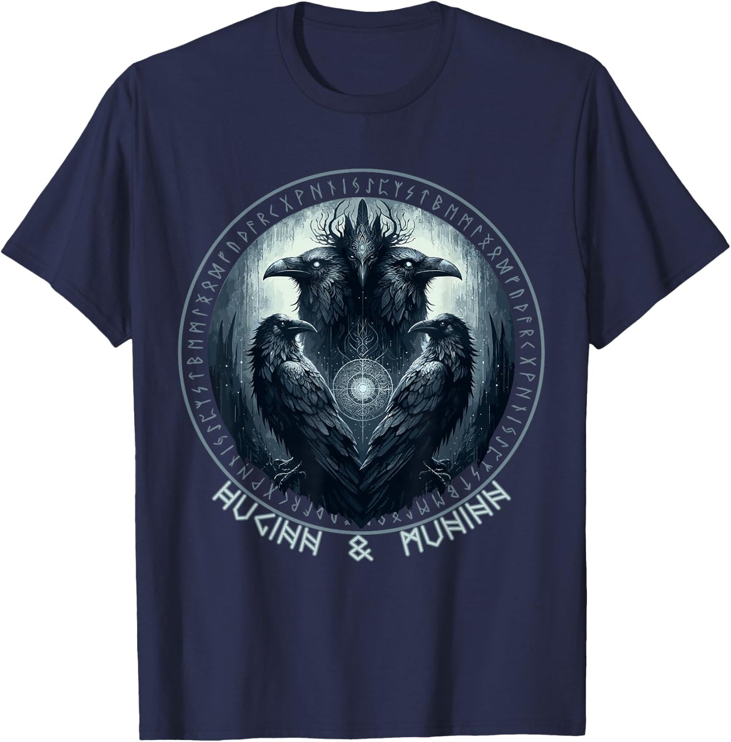 Odin Ravens Huginn & Muninn Vegvisir Vikings Myth T-Shirt - T-Shirt | Navy