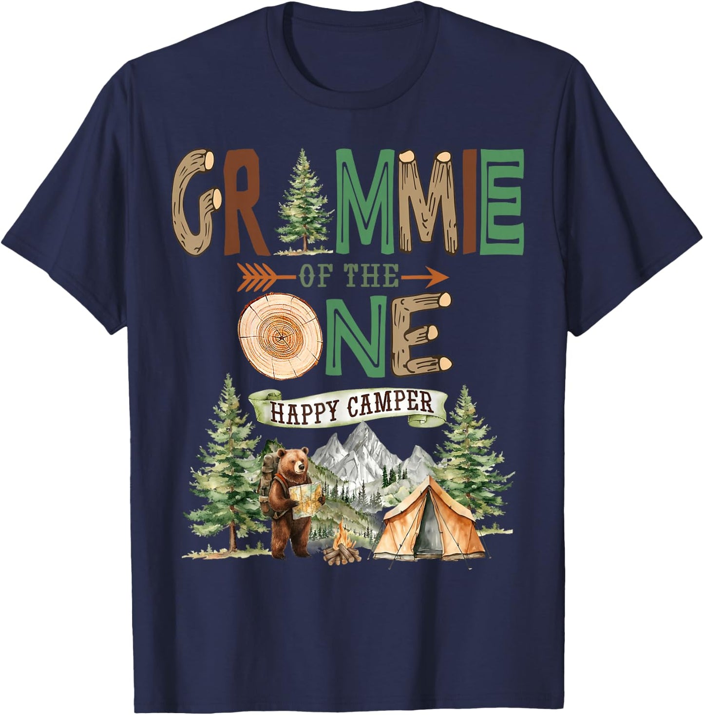Grammie of The One Happy Camper 1st Birthday Camping T-Shirt - T-Shirt | Navy