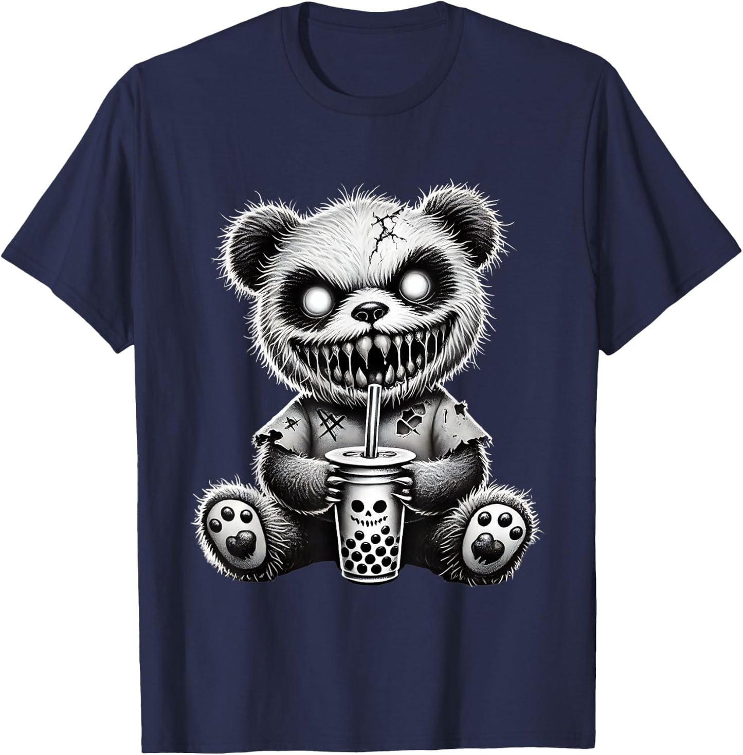 Creepy Panda Bubble Tea Halloween T-Shirt - T-Shirt | Navy