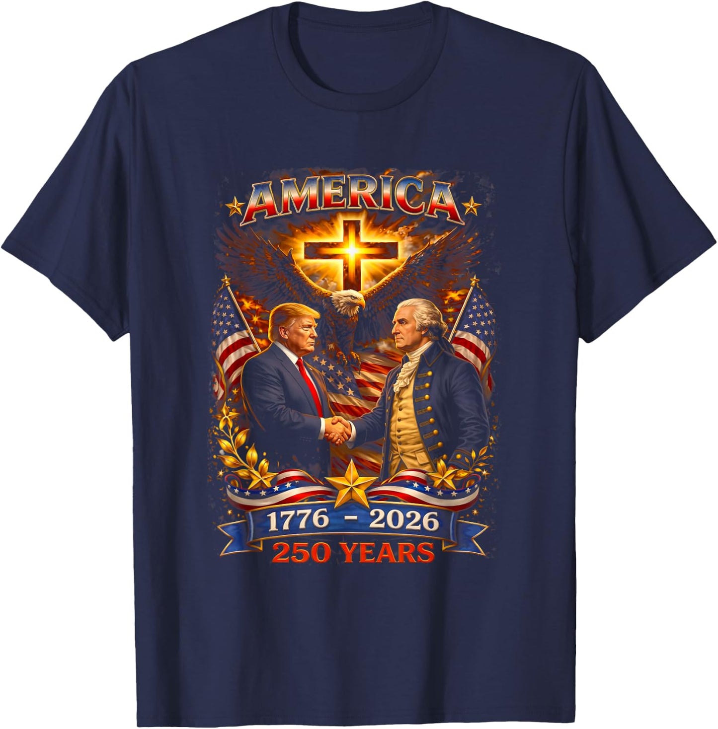 250 Years American 250th Anniversary 1776 2026 US Flag T-Shirt - T-Shirt | Navy