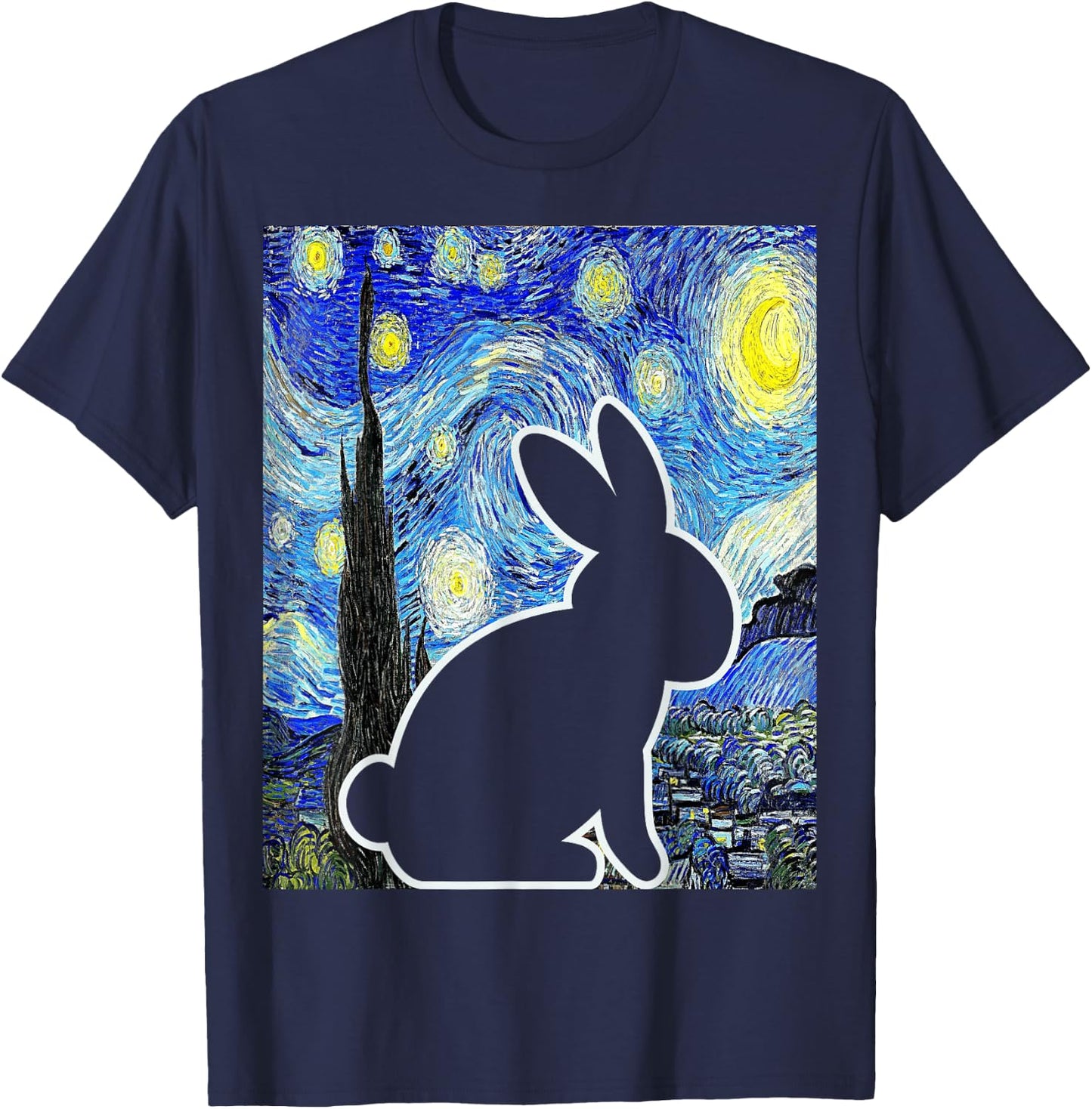 Rabbit Starry Night Bunny Lover Van Gogh Painting T-Shirt - T-Shirt | Navy