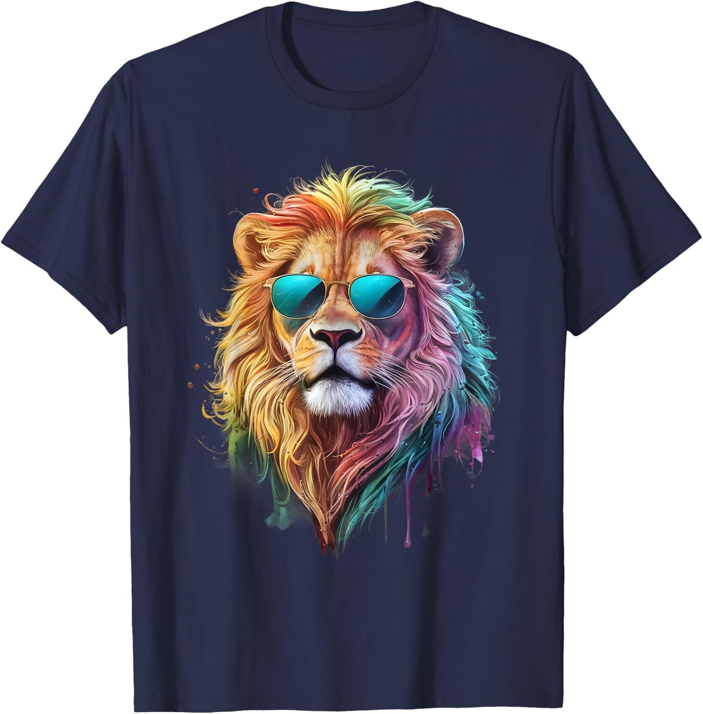 Lion Men Women Colorful Watercolor Lion , black T-Shirt - T-Shirt | Navy