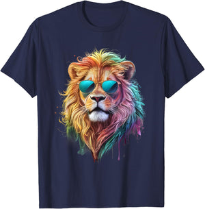 Lion Men Women Colorful Watercolor Lion , black T-Shirt - T-Shirt | Navy