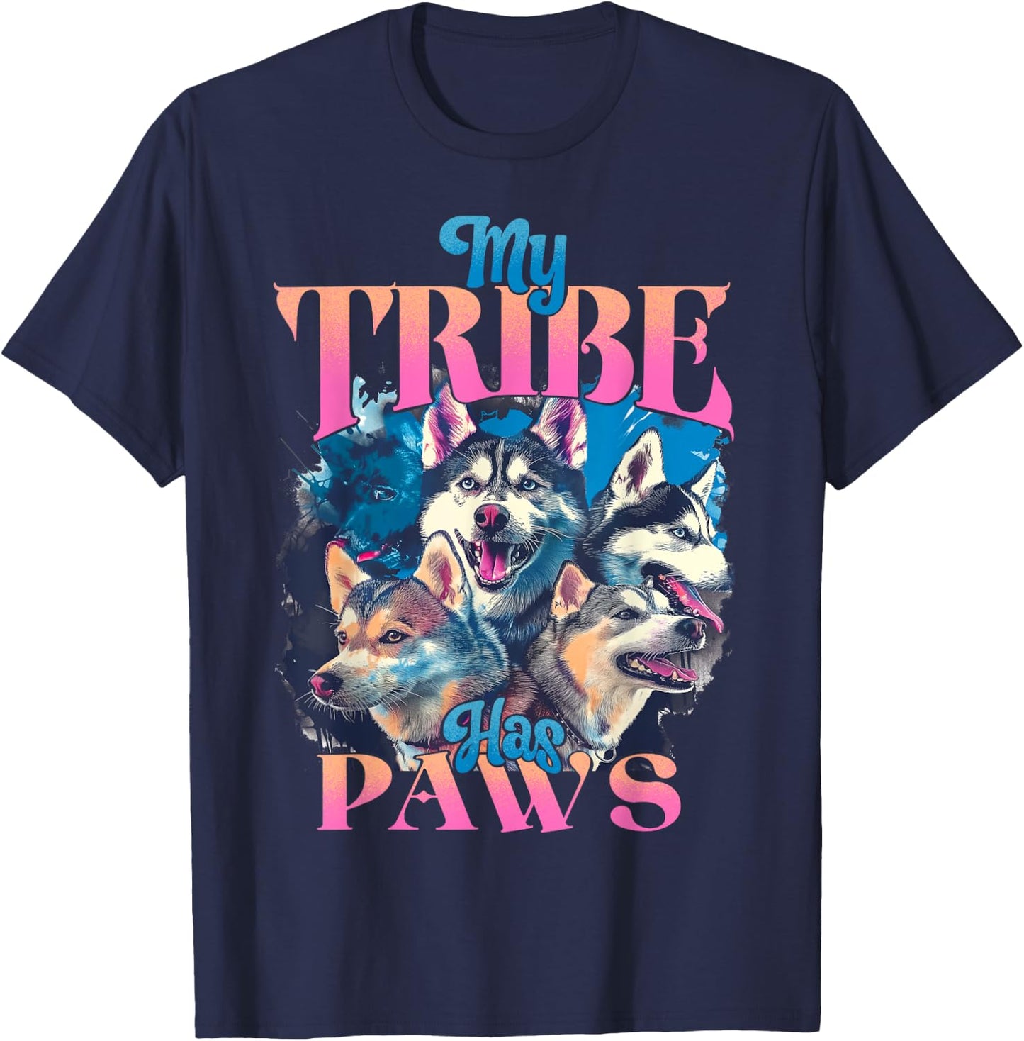 Dog Lover Bootleg Siberian Husky Dog Owner Girl and Woman T-Shirt - T-Shirt | Navy