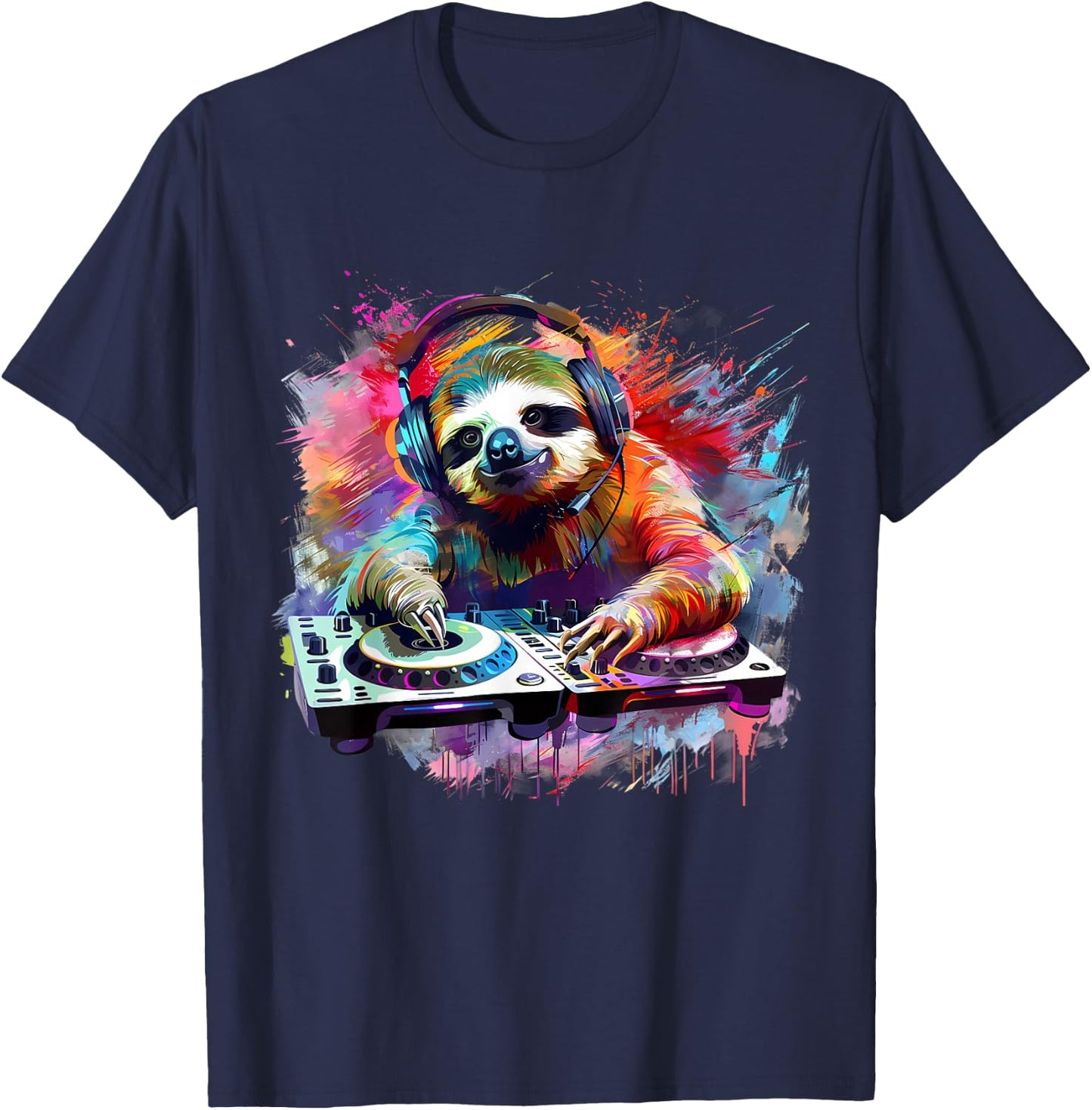 Sloth DJ Techno EDM Music Producer Turntable DJ Sloth House , black T-Shirt - T-Shirt | Navy