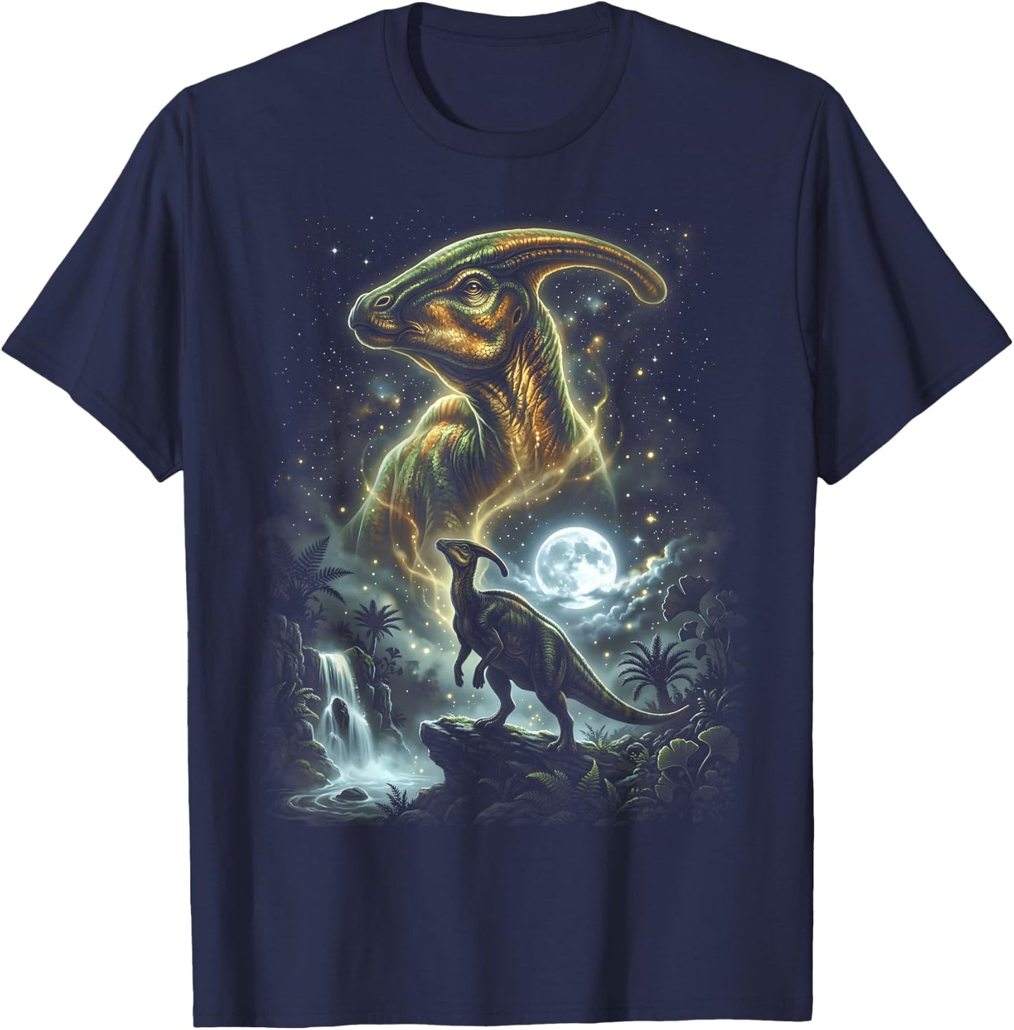 Parasaurolophus Dinosaur Howling At The Moon T-Shirt - T-Shirt | Navy