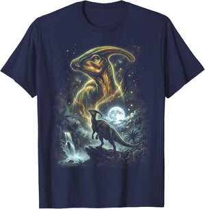 Parasaurolophus Dinosaur Howling At The Moon T-Shirt - T-Shirt | Navy