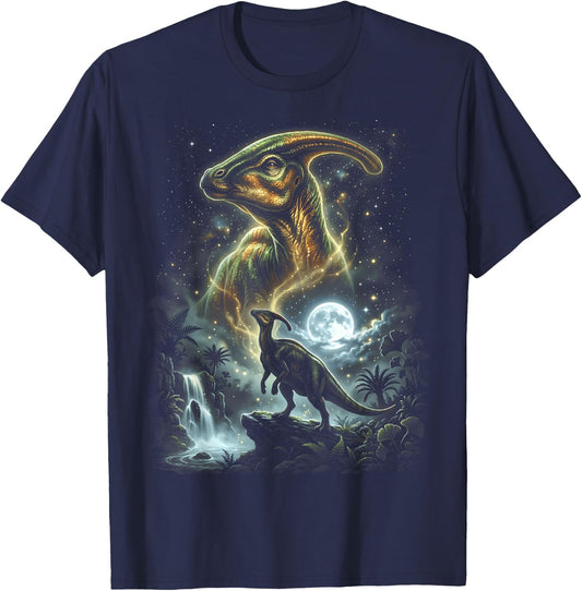 Parasaurolophus Dinosaur Howling At The Moon T-Shirt - T-Shirt | Navy