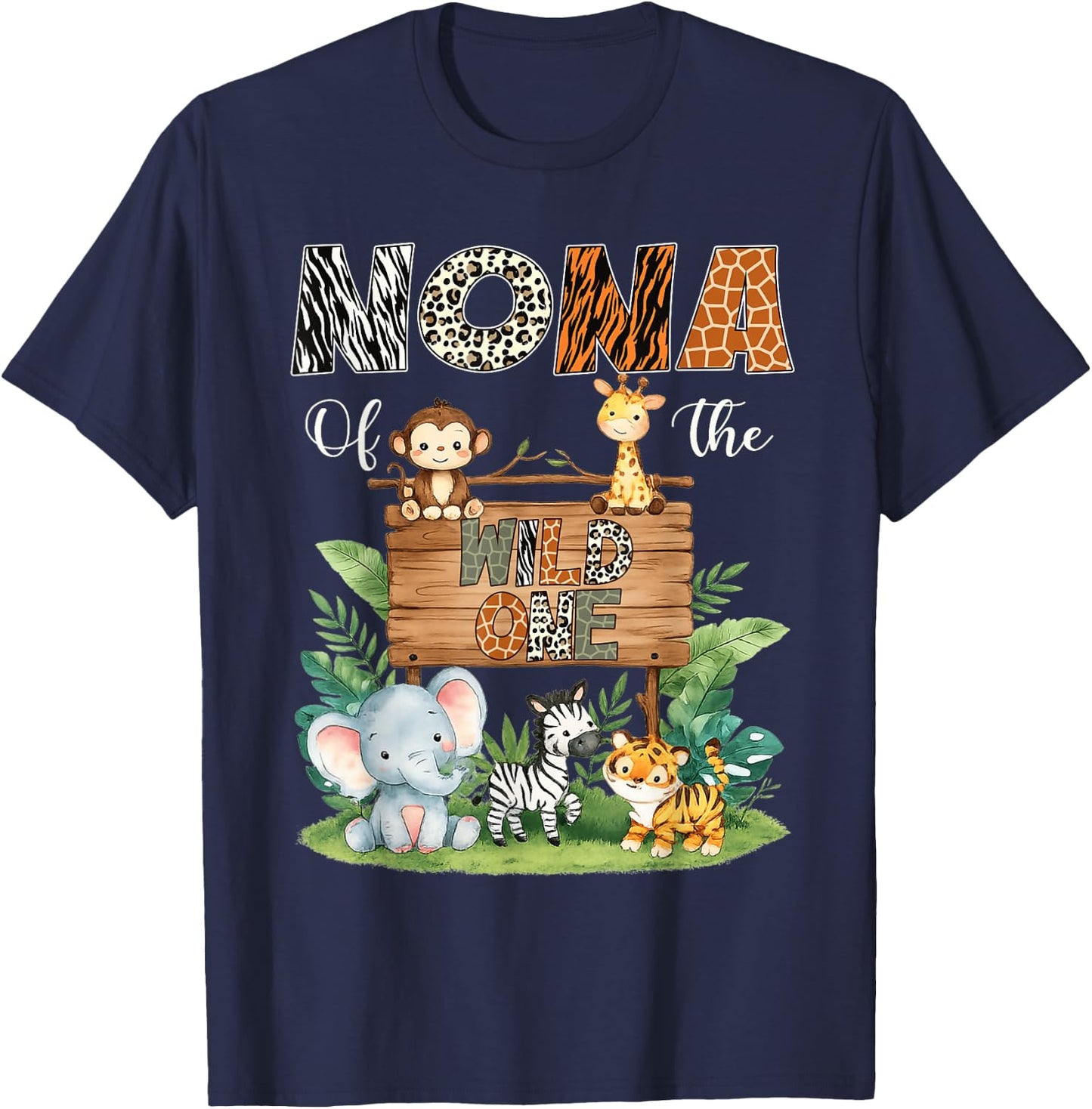 Nona of The Wild One 1St Birthday Kids Safari Jungle T-Shirt - T-Shirt | Navy