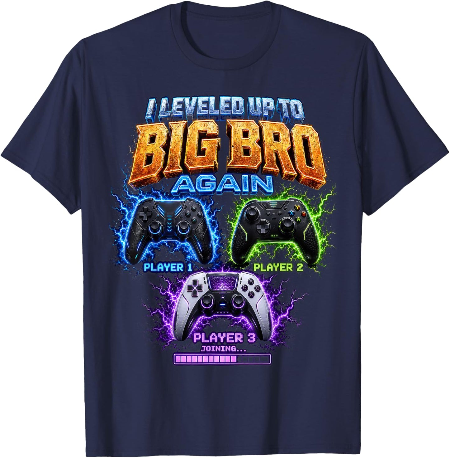 Gamer I Leveled Up to Big Bro Again Controller Boy T-Shirt - T-Shirt | Navy