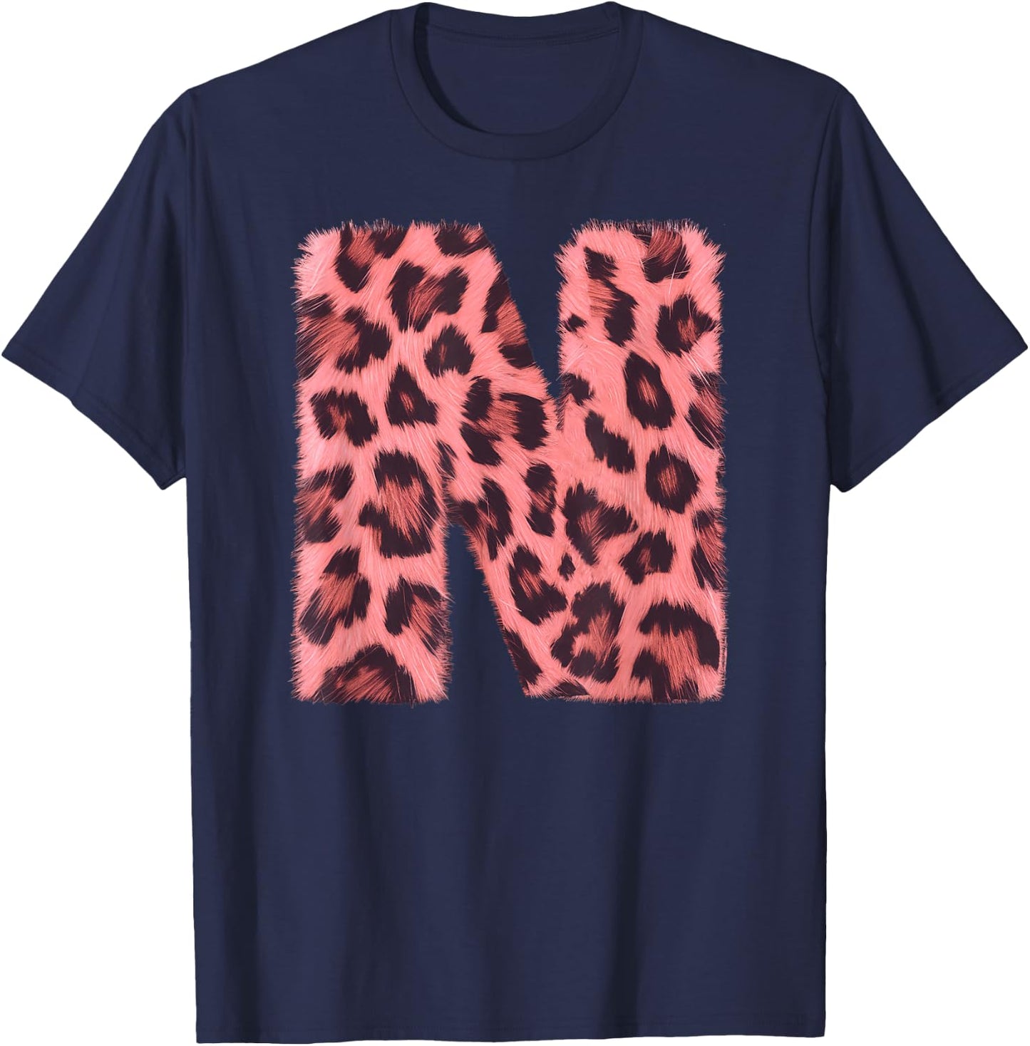 Letter N Cheetah Leopard Print Pink Initial Zebra Matching T-Shirt - T-Shirt | Navy