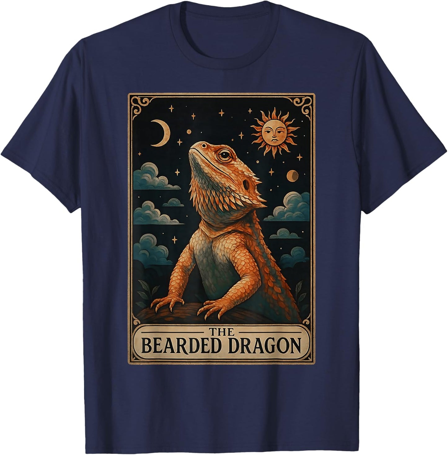 The Bearded Dragon Lizard Tarot Card Witchy Moon T-Shirt - T-Shirt | Navy