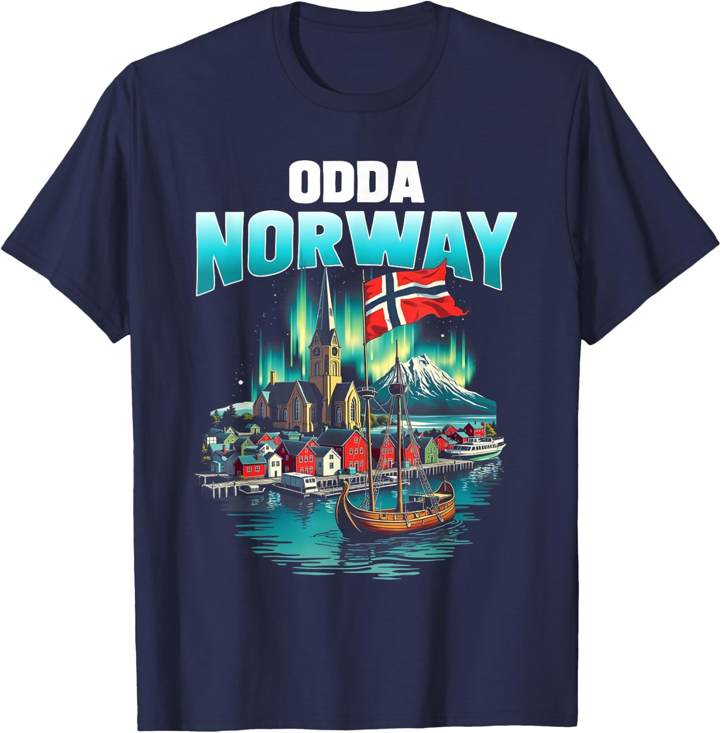 Odda Norway Flag Travel Souvenir Norwegian T-Shirt - T-Shirt | Navy