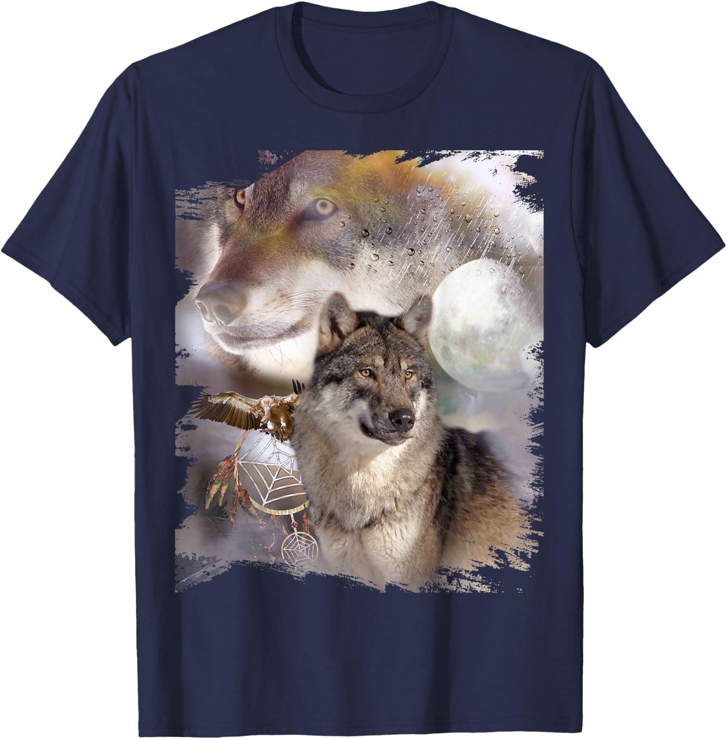Wolf Dreamcatcher & Eagle, Moon Wolves T-Shirt - T-Shirt | Navy