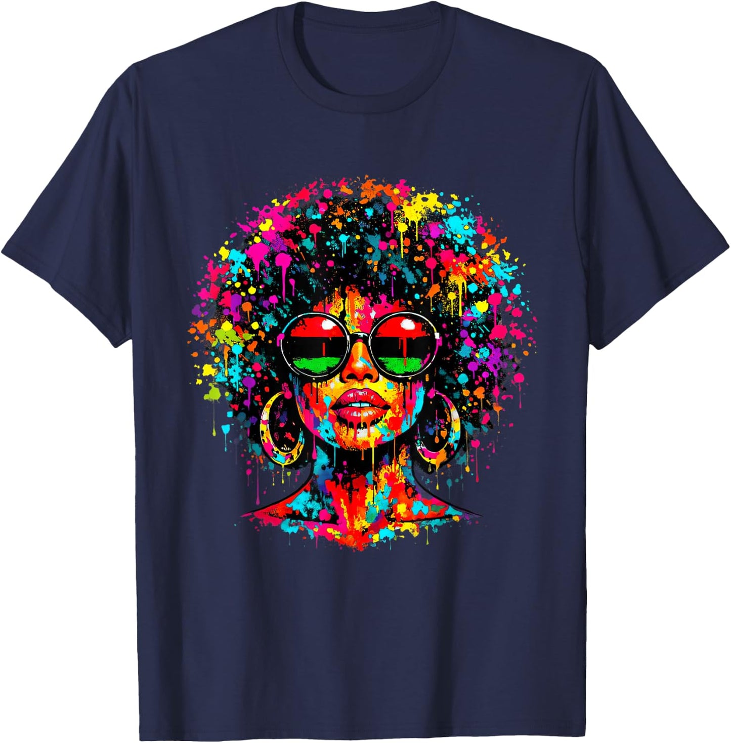 Juneteenth Black Queen Afro African Melanin Dripping T-Shirt - T-Shirt | Navy