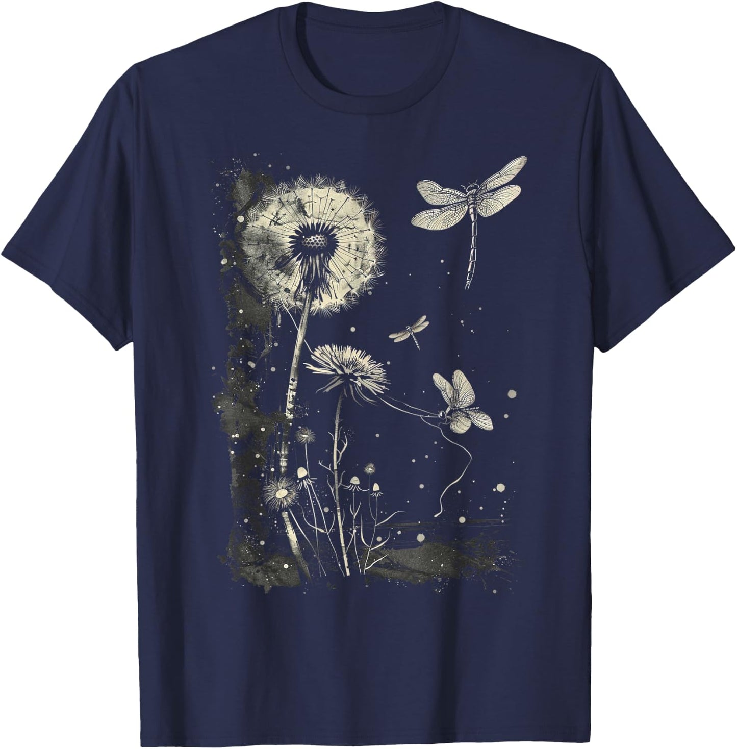 Dandelion Puff Ball with Dragonfly T-Shirt - T-Shirt | Navy