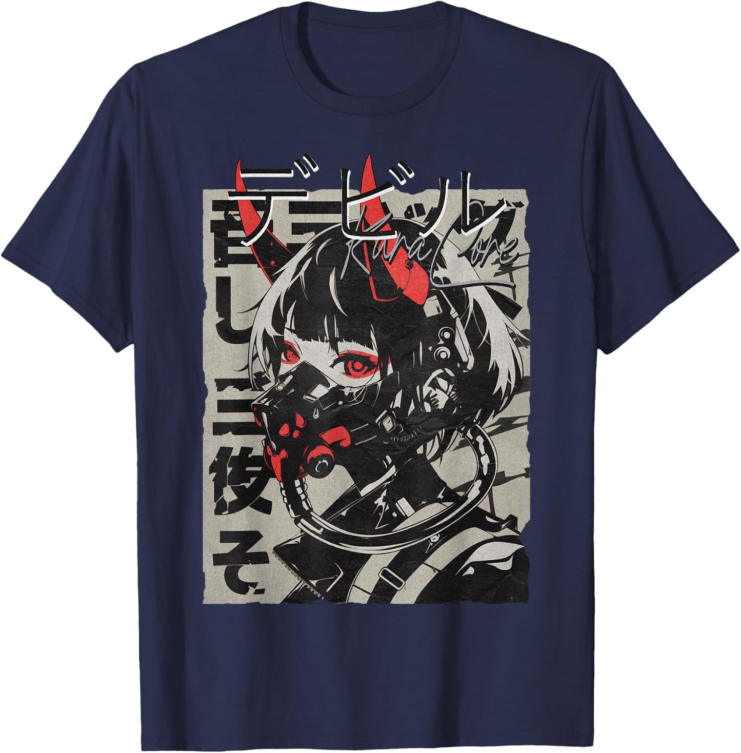 Anime Manga Streetwear Cyberpunk Aesthetic Techwear Harajuku , Black, S T-Shirt - T-Shirt | Navy