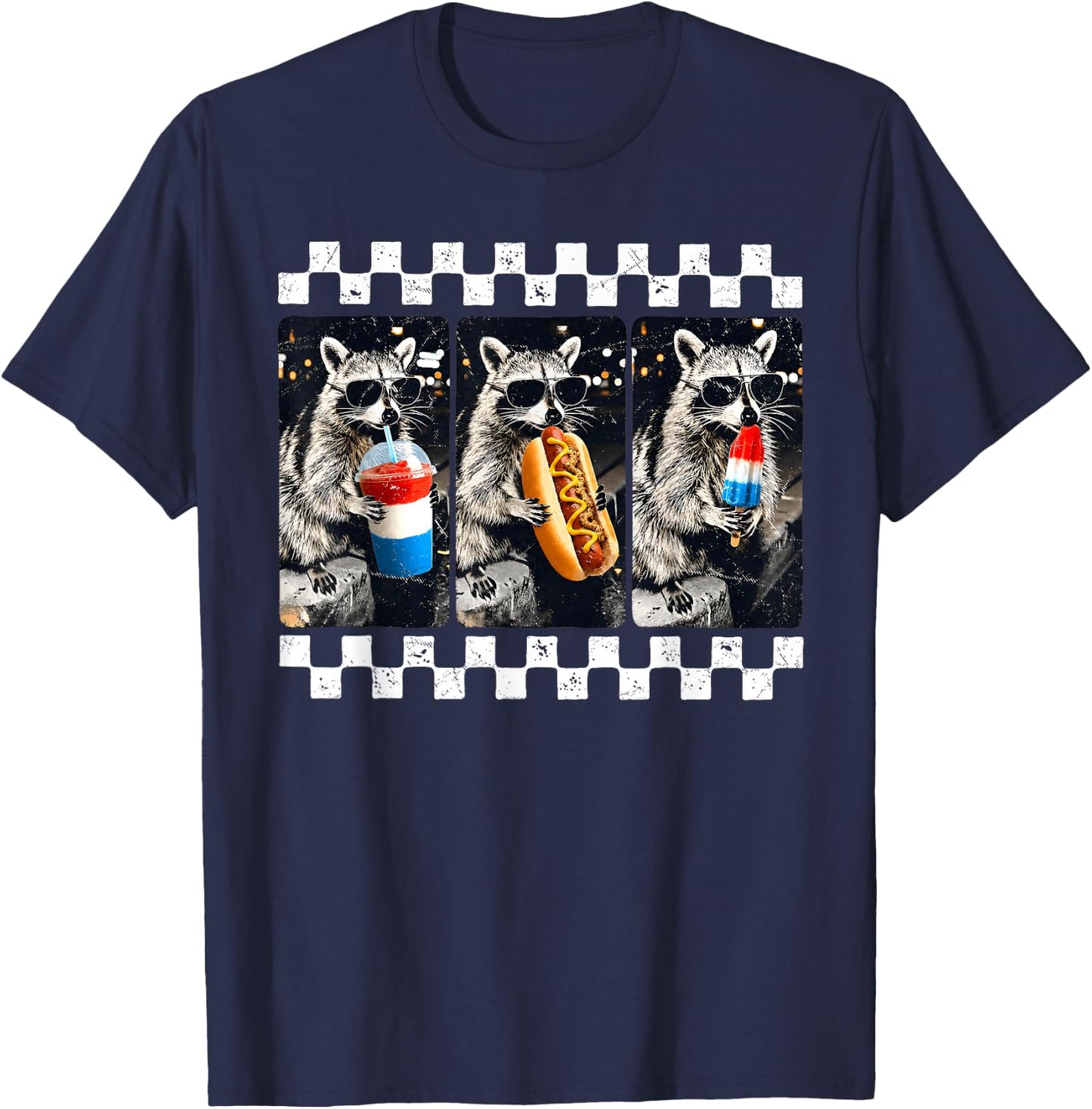 USA America Raccoon Hot Dog 1776-2026 4th of July 250 Years T-Shirt - T-Shirt | Navy