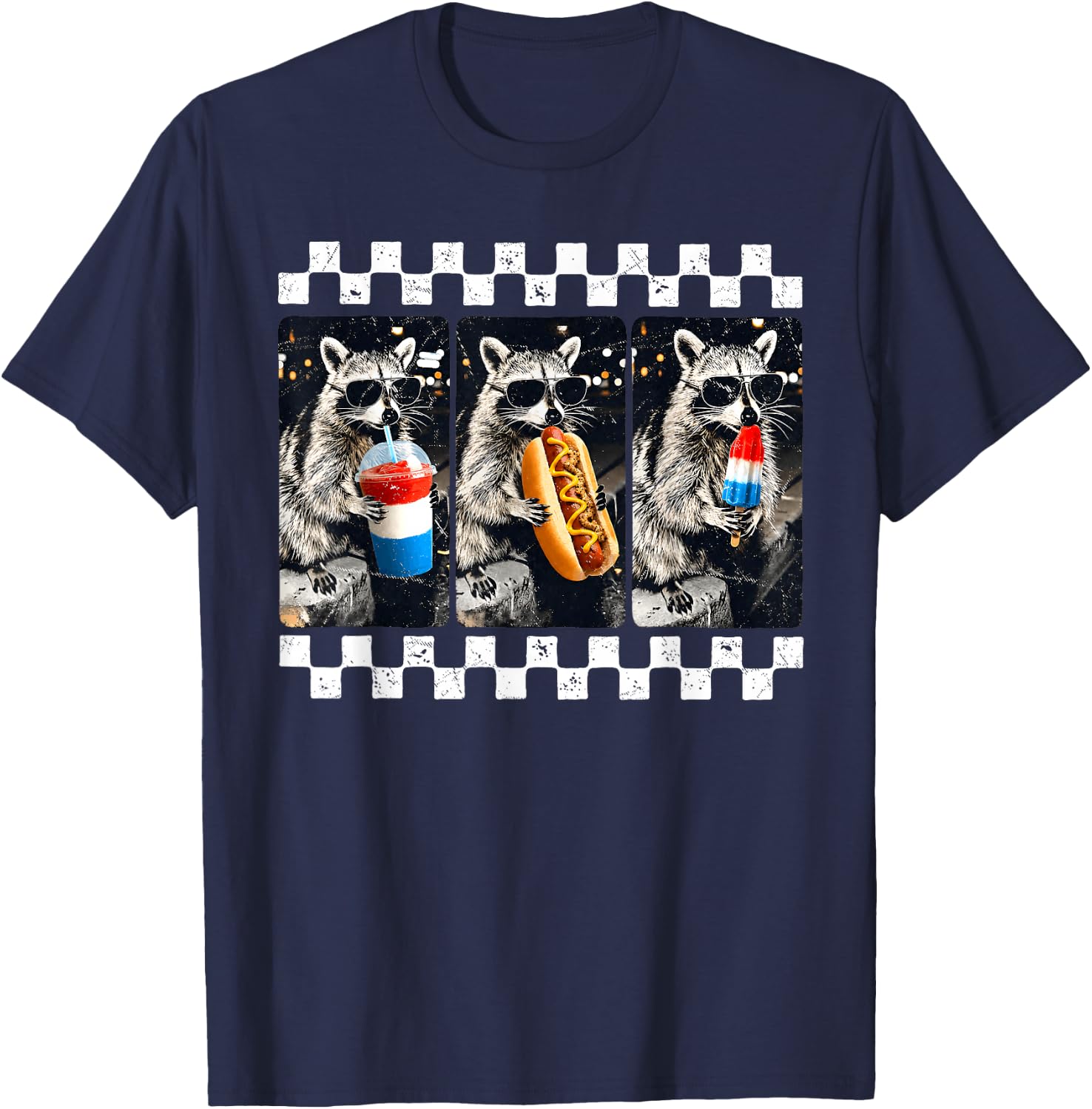 USA America Raccoon Hot Dog 1776-2026 4th of July 250 Years T-Shirt - T-Shirt | Navy