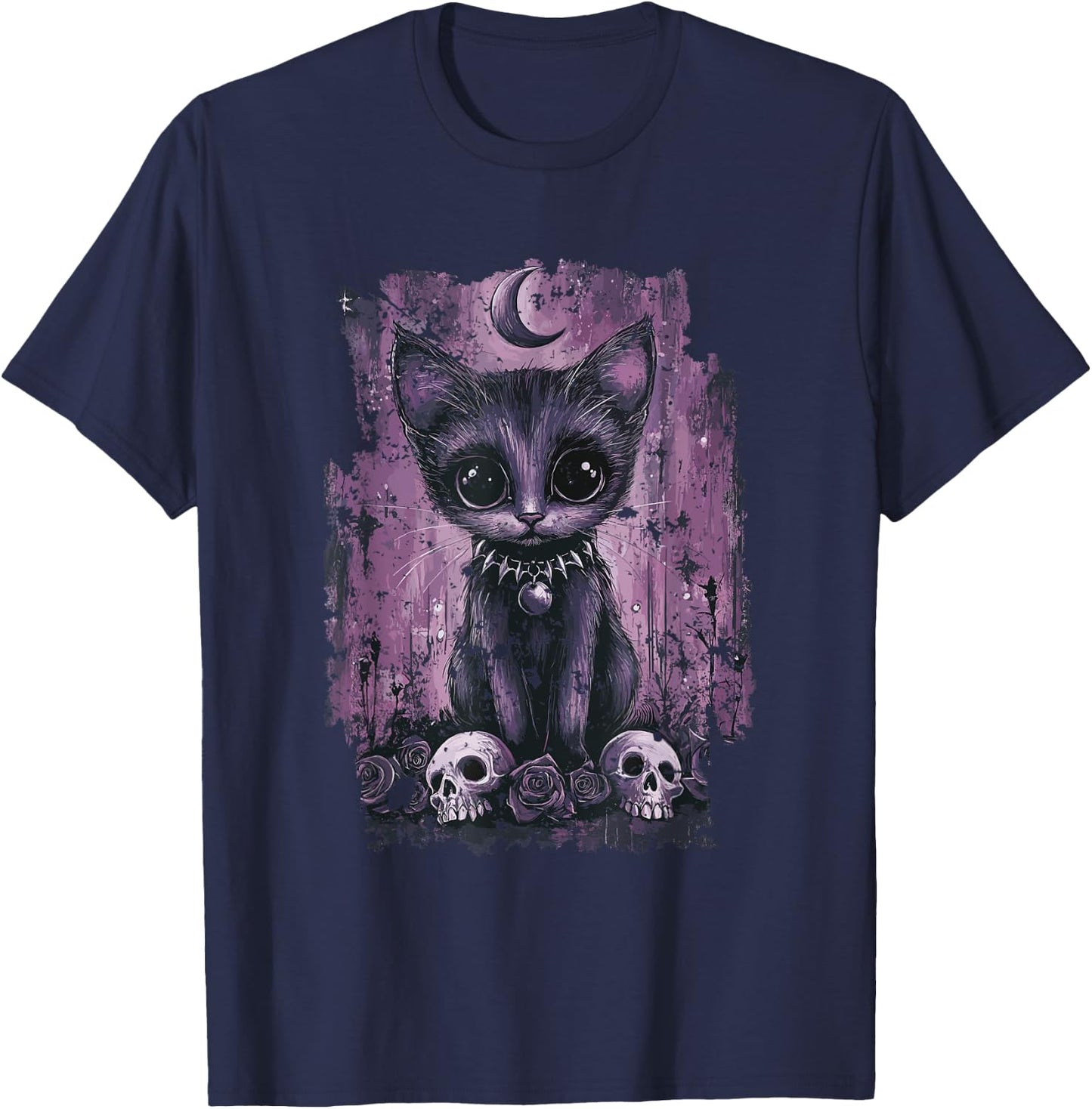 Sweet Gothic Cat , Black, S T-Shirt - T-Shirt | Navy