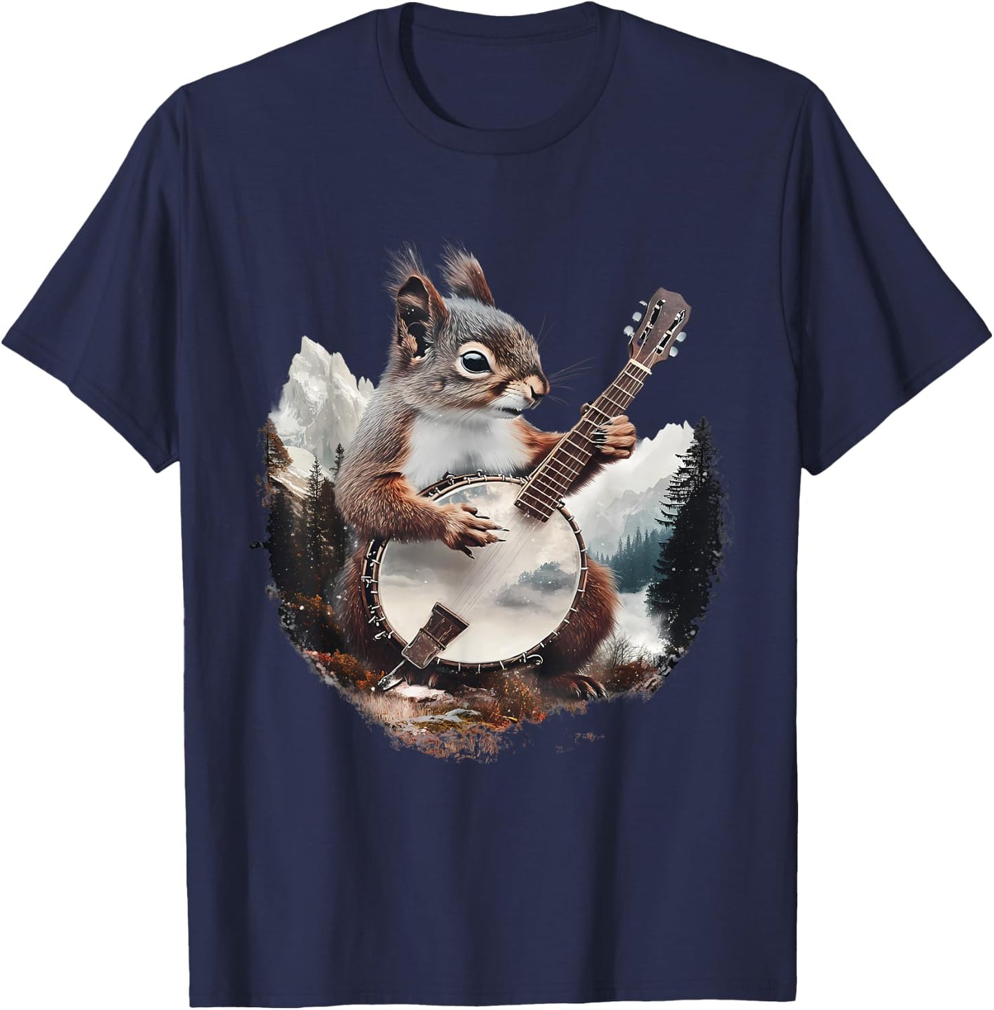 Banjo Squirrel Bluegrass Banjo Player Squirrel Playing Banjo T-Shirt - T-Shirt | Navy