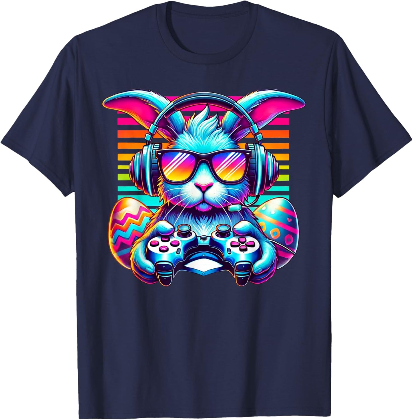 Happy Easter Bunny Egg Gamer Funny Video Game Kids Gaming T-Shirt - T-Shirt | Navy