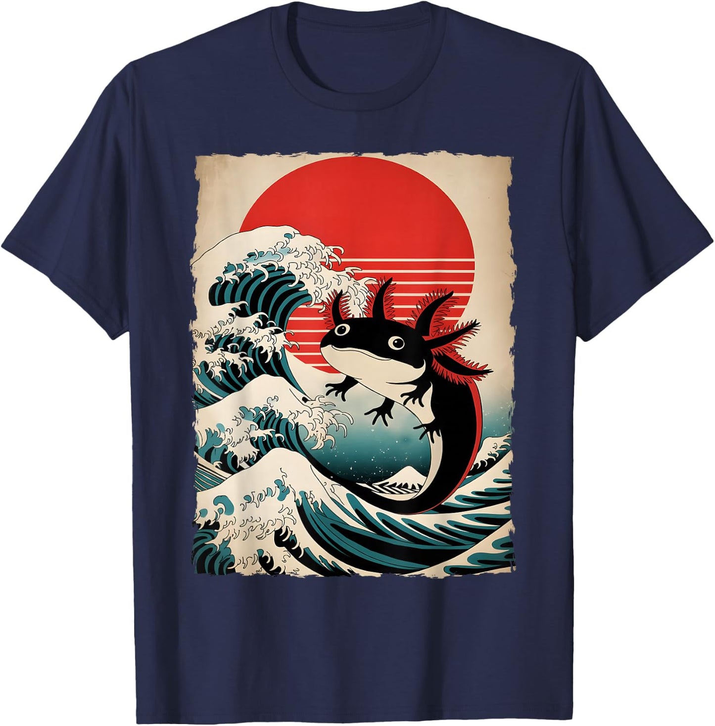 Axolotl Girls Teens Kid Japanese Art Retro Axolotl Graphic T-Shirt - T-Shirt | Navy