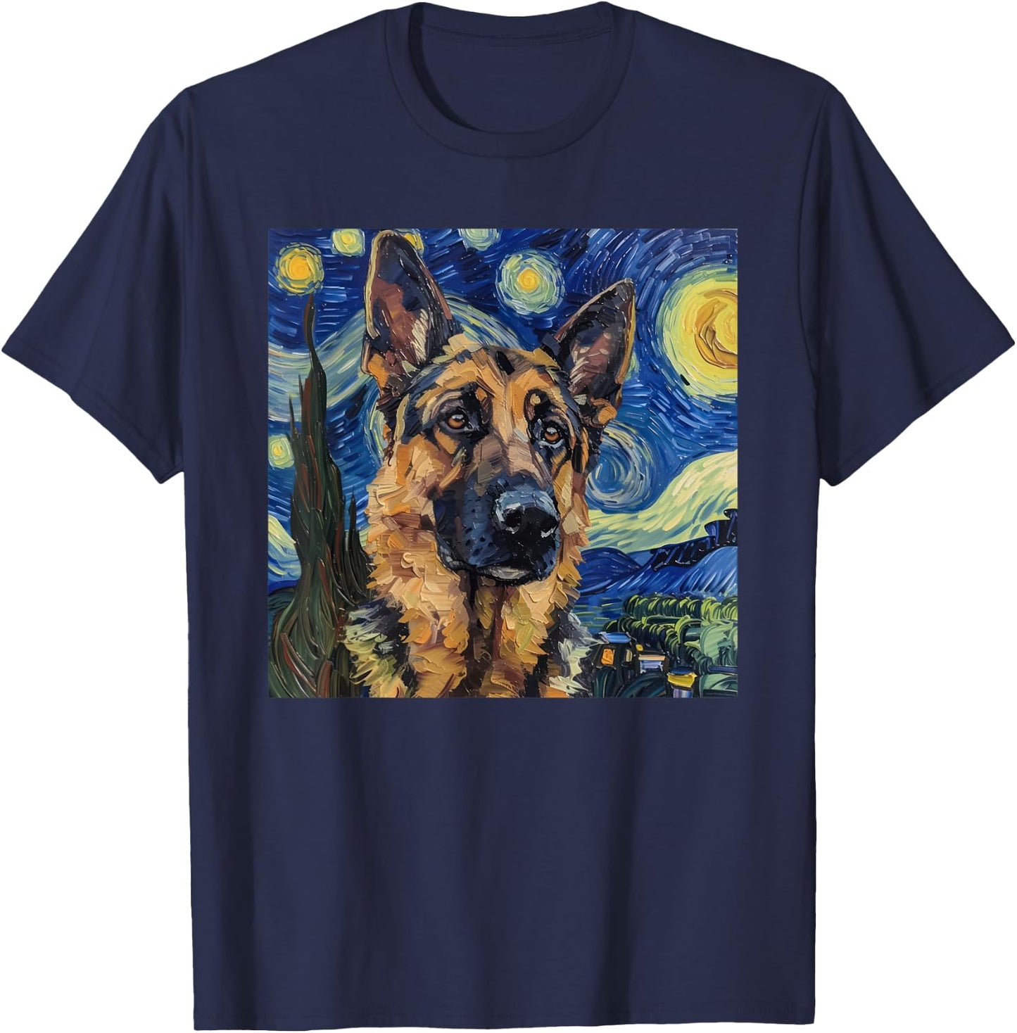 German Shepherd Dog Van Gogh Style Starry Night T-Shirt - T-Shirt | Navy