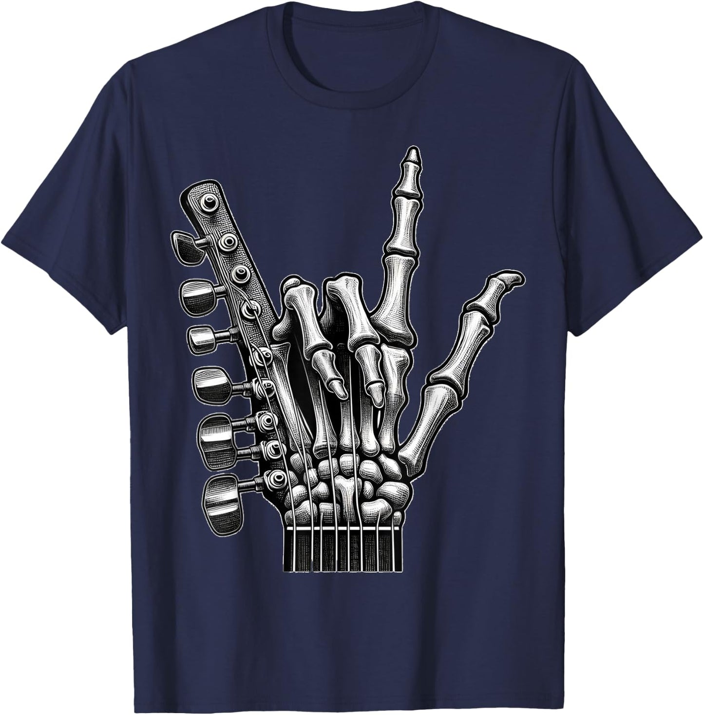 Skeleton Hand Rock On Design for Music Lovers T-Shirt - T-Shirt | Navy