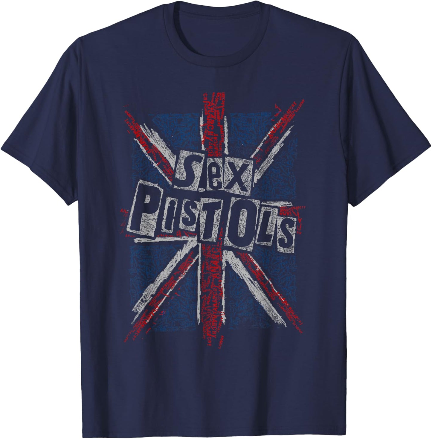Sex Pistols Official Union Jack Words Small T-Shirt - T-Shirt | Navy