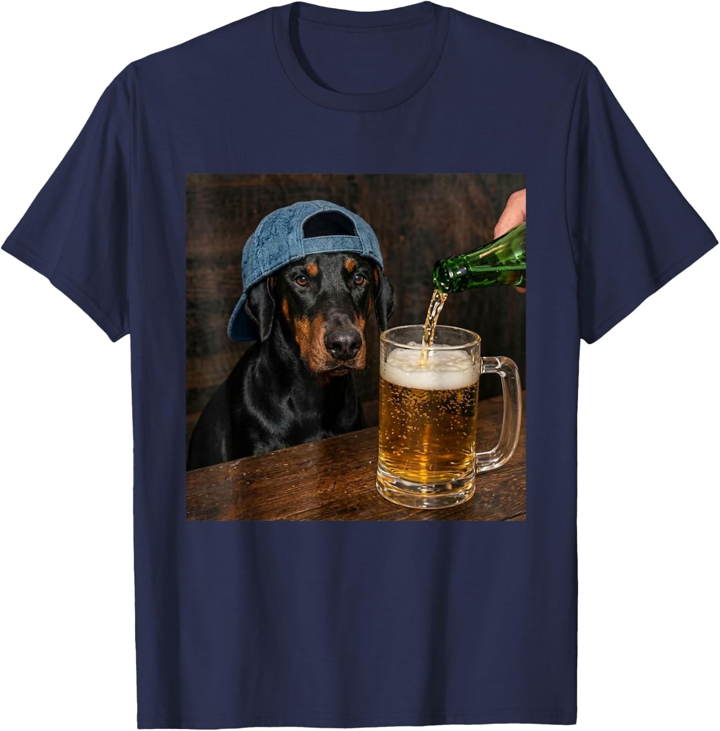 Doberman Drinking Beer Funny Doberman Dog Meme T-Shirt - T-Shirt | Navy