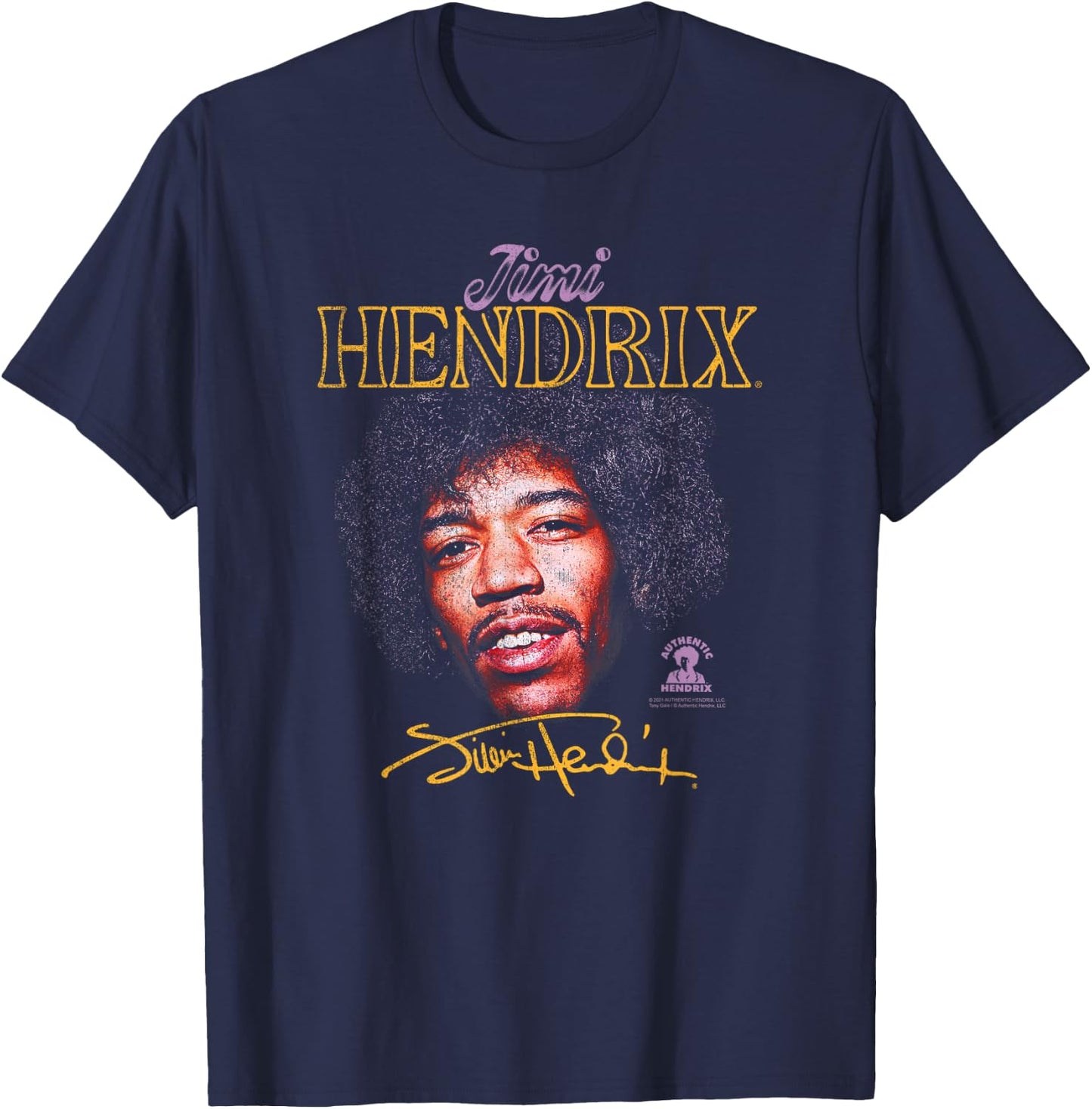 Jimi Hendrix Portrait with Signature T-Shirt - T-Shirt | Navy