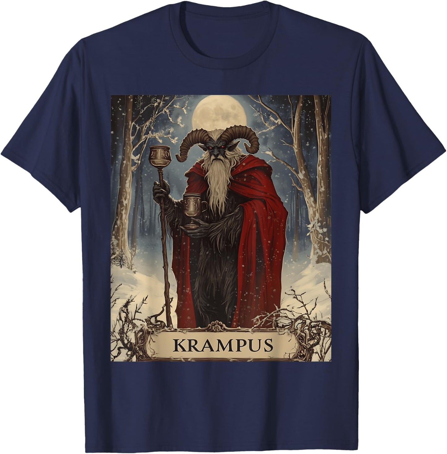 Merry Krampus Pajama Funny Christmas Horror Ugly Sweater T-Shirt - T-Shirt | Navy