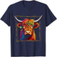 Highland Cow Colorful Art Animal Graphic Highland Cow T-Shirt - T-Shirt | Navy